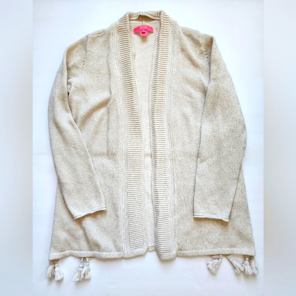 Lilly Pulitzer L Ashwood Sweater Heathered Sandbank Metallic Pom Cardigan